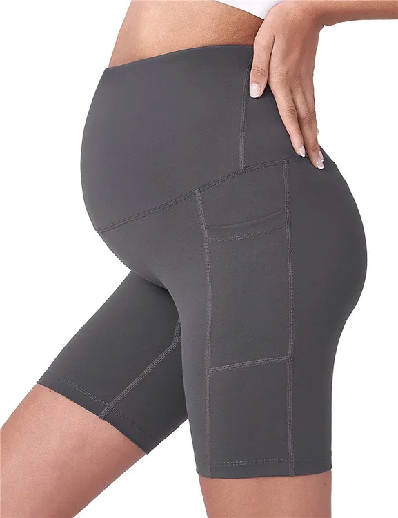 Shorts de yoga para maternidad sobre el vientre con bolsillos 5 Pantalones de entrenamiento activos