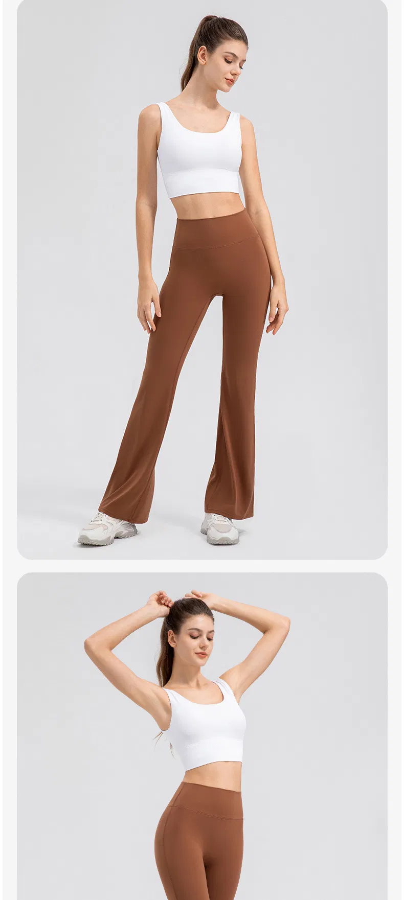 Pantalones de yoga de cintura alta y levantamiento de glúteos para mujer, transpirables, sin línea de vergüenza, pantalones de fitness deportivos, leggings acampanados