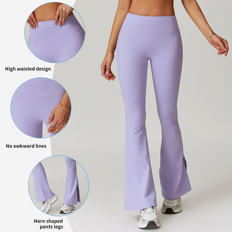 Pantalones de yoga de mujer de cintura alta con control de abdomen, pantalones casuales de fitness acampanados de fábrica al por mayor