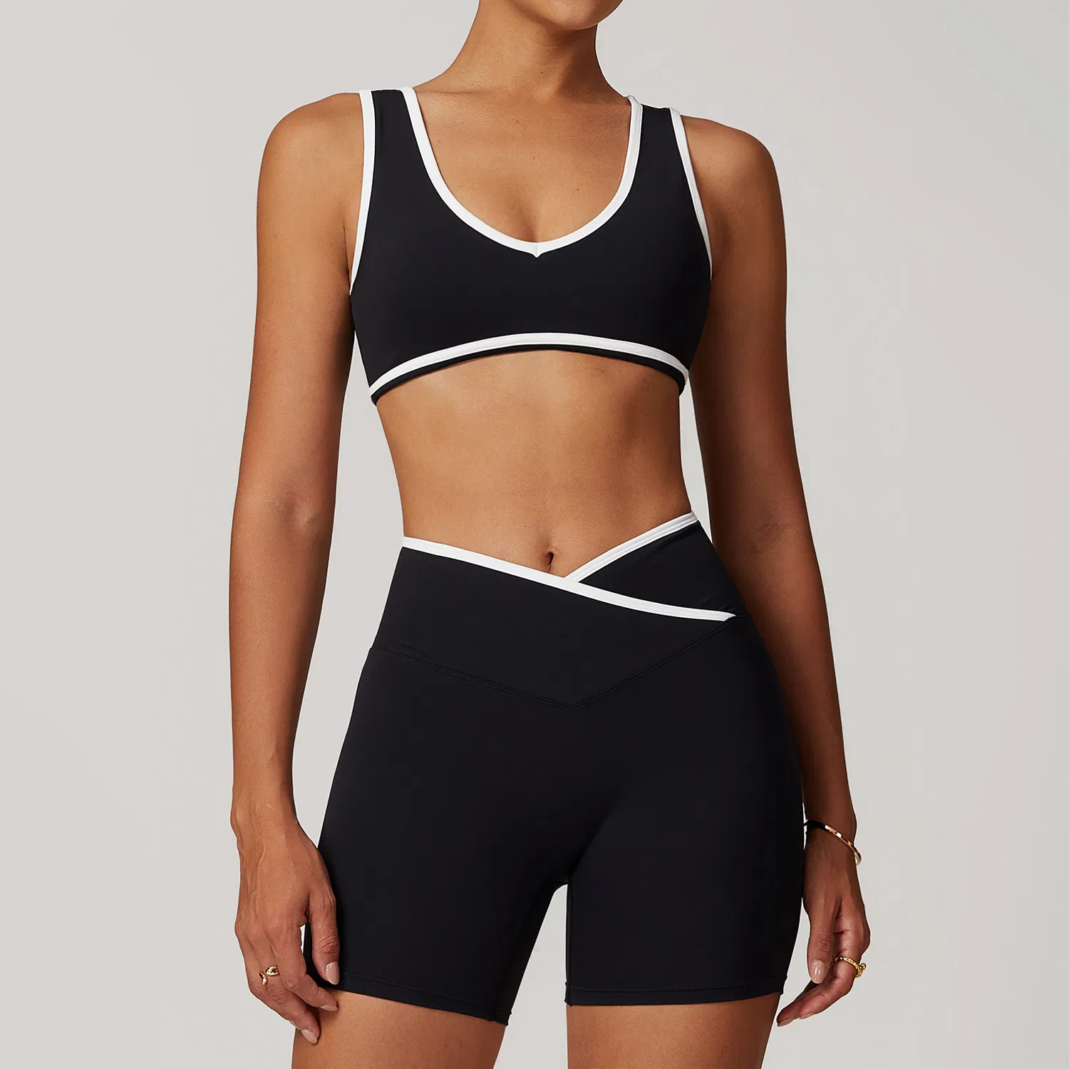 Leggings cortos de ejercicio de cintura alta con logo personalizado para deportes y yoga de mujer