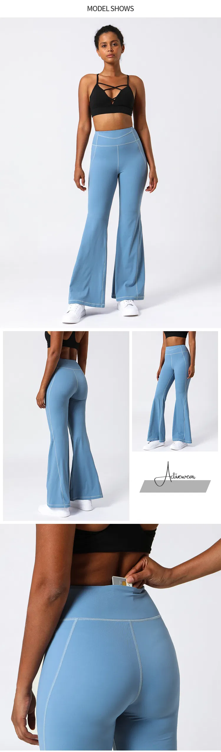 Pantalones de yoga de flare suaves para levantar las caderas de mujer con bolsillo oculto, pantalones de entrenamiento de cintura alta