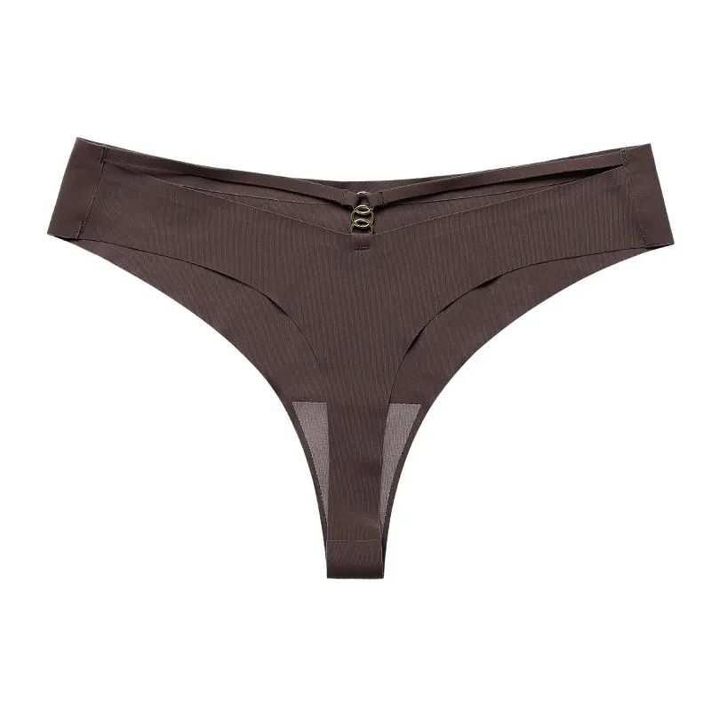 Pantalones T de mujer sexy de talla grande europeos y americanos, hoja de seda helada, sin costuras, con anillo de metal, ropa de yoga deportiva, tanga de algodón