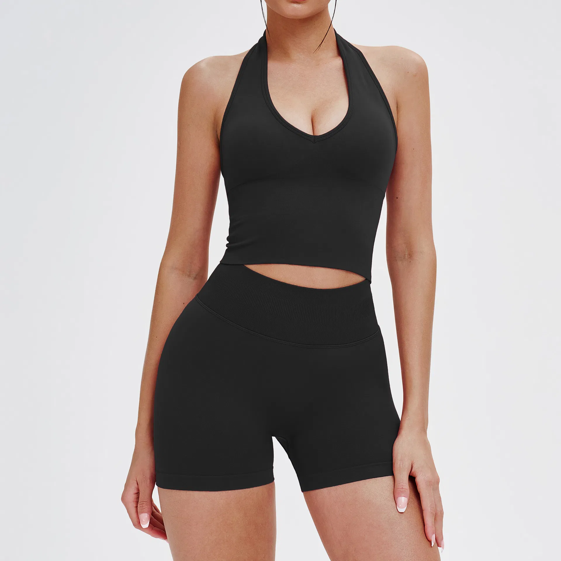 Conjunto de yoga de sujetador y pantalones cortos para mujer, deportivo, sin costuras y cómodo