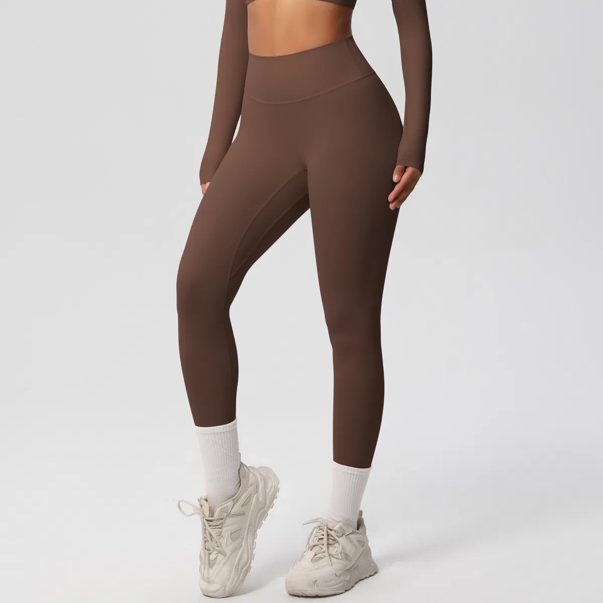 Conjunto de ropa deportiva de pantalones de yoga de color puro de Europa y América, manga larga, amigable con la piel, transpirable, hermosa espalda, camiseta de manga corta, ajustada para el entrenamiento