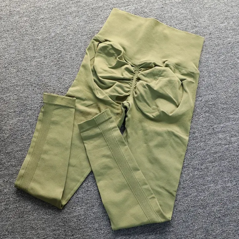 Mujeres de alta elasticidad, pantalones de compresión de cintura alta, mallas sin costuras, pantalones de yoga