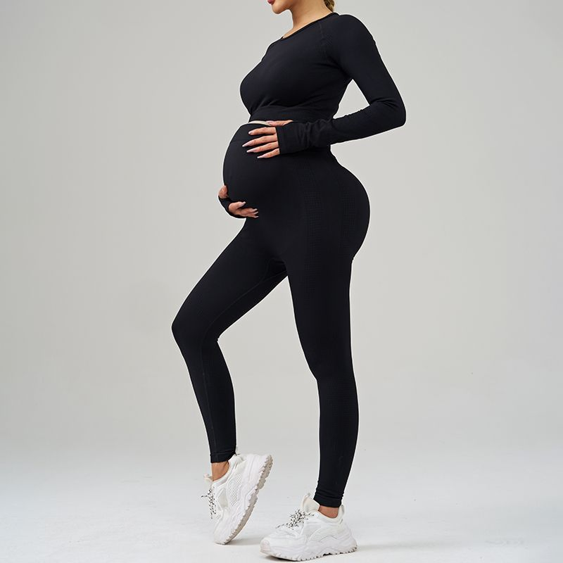Conjunto de Yoga Maternidad Sin Costuras - Leggings de Cintura Alta con Soporte para el Vientre y Top de Entrenamiento Cómodo