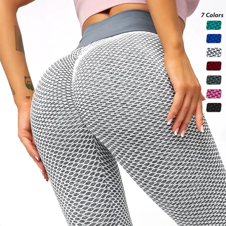 Pantalones de yoga ajustados de talle alto de tamaño grande con textura de panal de Fashion Nova para tejido, proveedor de ropa de gimnasio asequible con leggings burbuja de scrunch sin costuras