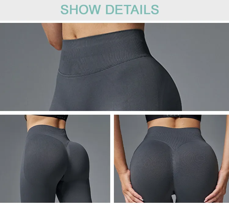 Pantalones de compresión de cintura alta sin costuras texturizados 3