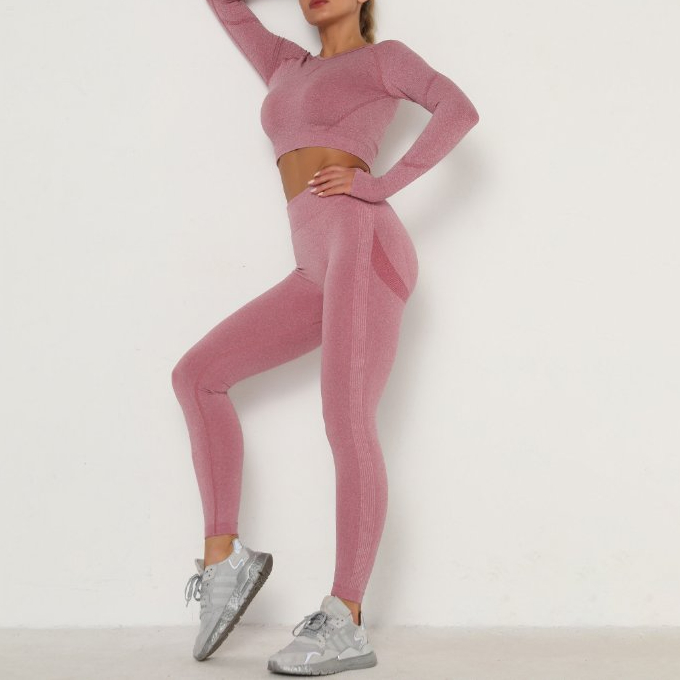 Fabricante de Ropa de Fitness Personalizada Con Cintura Alta, Leggings de Yoga para el Gimnasio con Efecto Realce en el Trasero, Conjunto de Dos Piezas