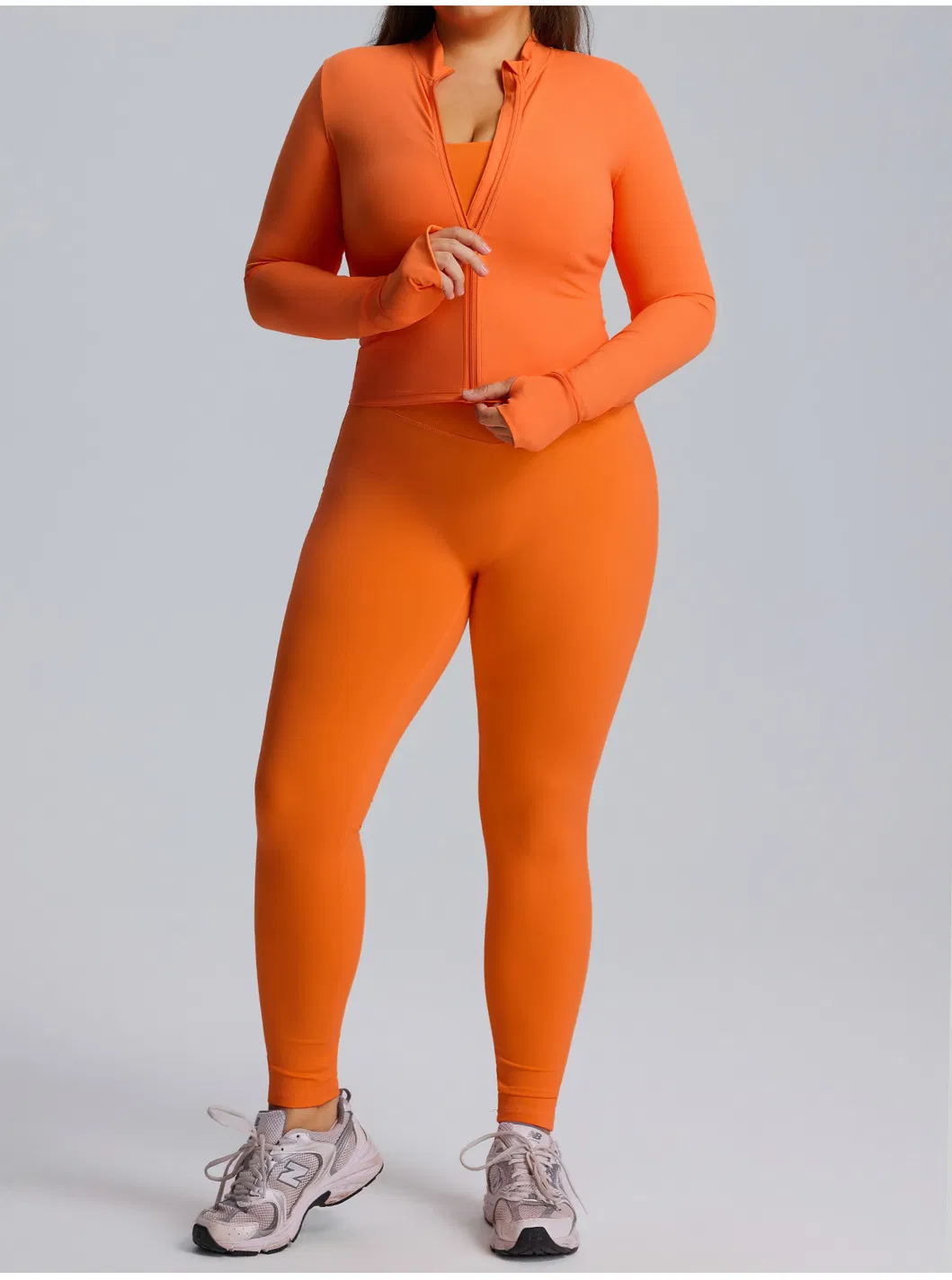 Conjunto de Yoga Personalizado al por Mayor con Logo Talla Grande 3 Piezas Chaqueta con Cremallera Sujetador Deportivo Leggings