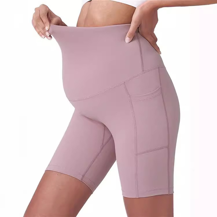Shorts de yoga para maternidad sobre el vientre con bolsillos 5 Pantalones de entrenamiento activos