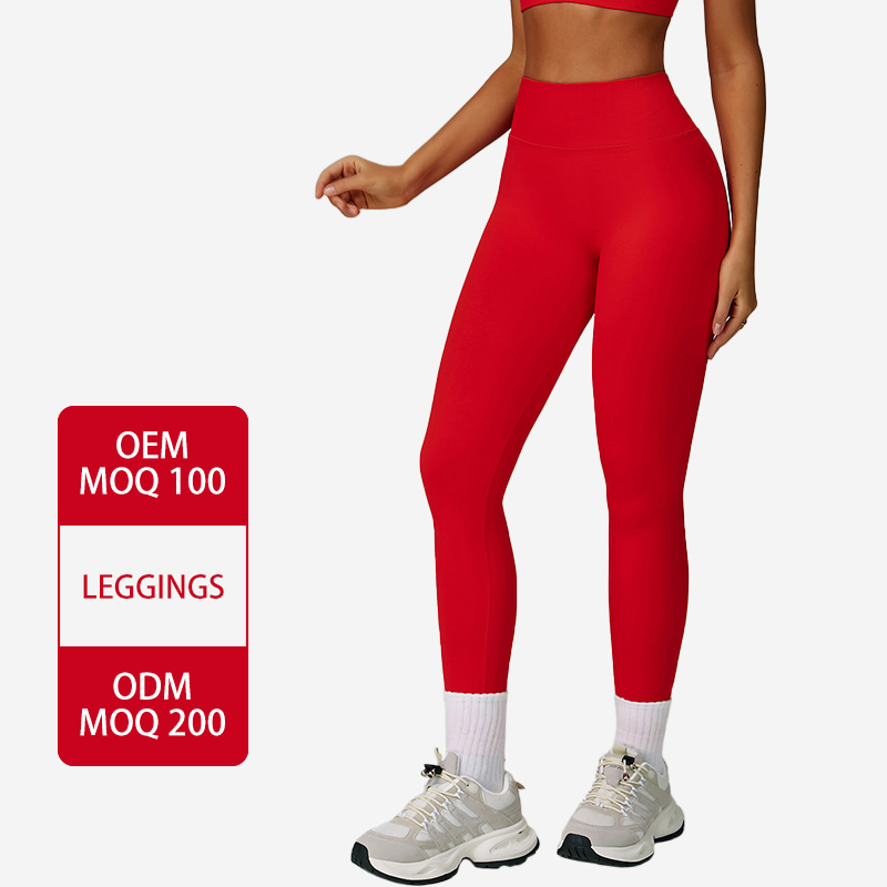 Pantalones de yoga sin costuras color durazno con cuello en V, ajustados, para correr, deportivos, de secado rápido, para fitness