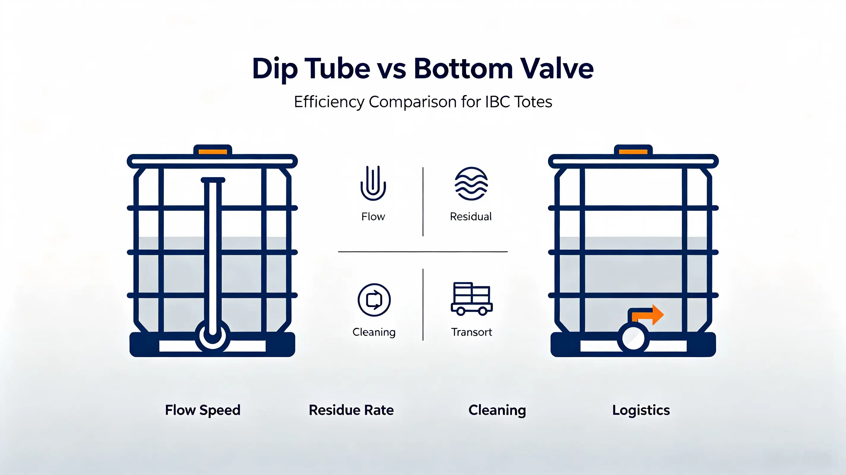 IBC tote lid dip tube versus bottom valve for filling and draining