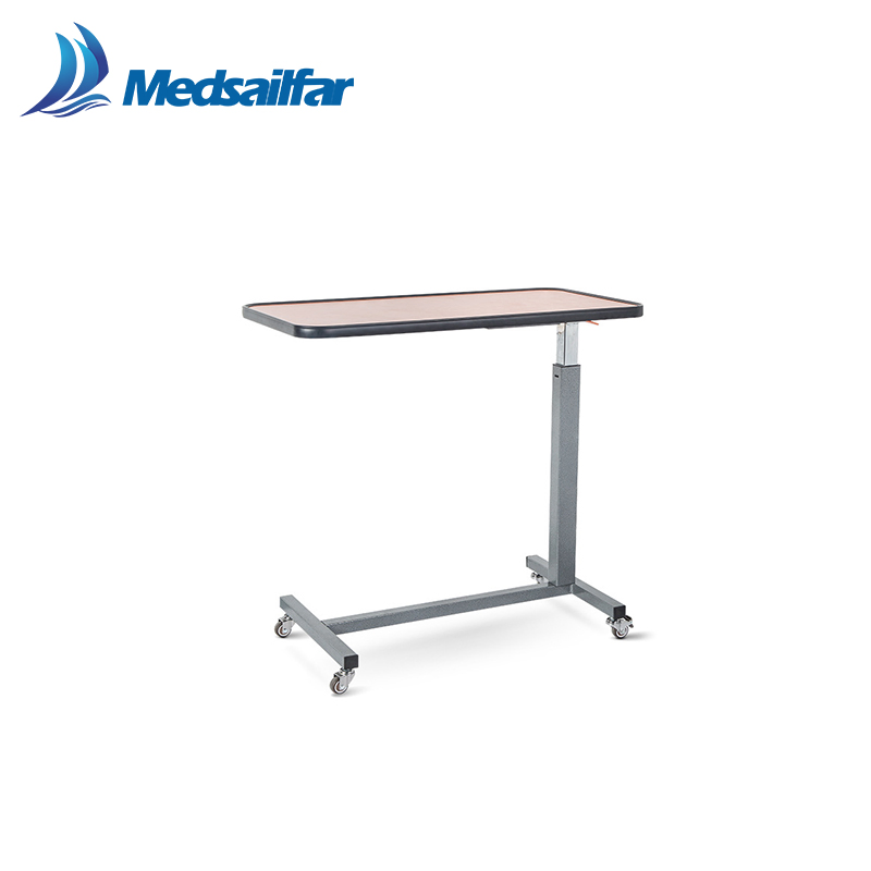 CE Steel Frame Wooden Adjustable Hydraulic Lifting Medical Overbed Table