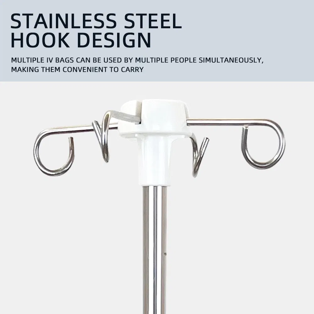 Mobile Medical IV Drip Stand Hospital Furniture Stainless Steel Stainless Steel Infusion Support Transfusion IV Pole Stand