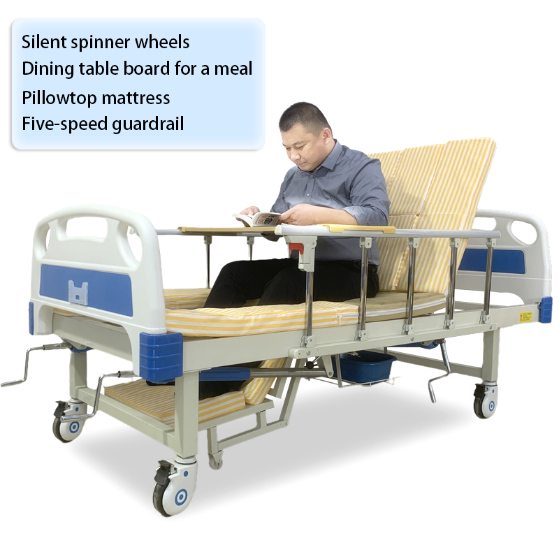 Multi-Function Manual Rolling Metal Medical Bed for Patient Care for Over-Nursing in Hospitals and Homes