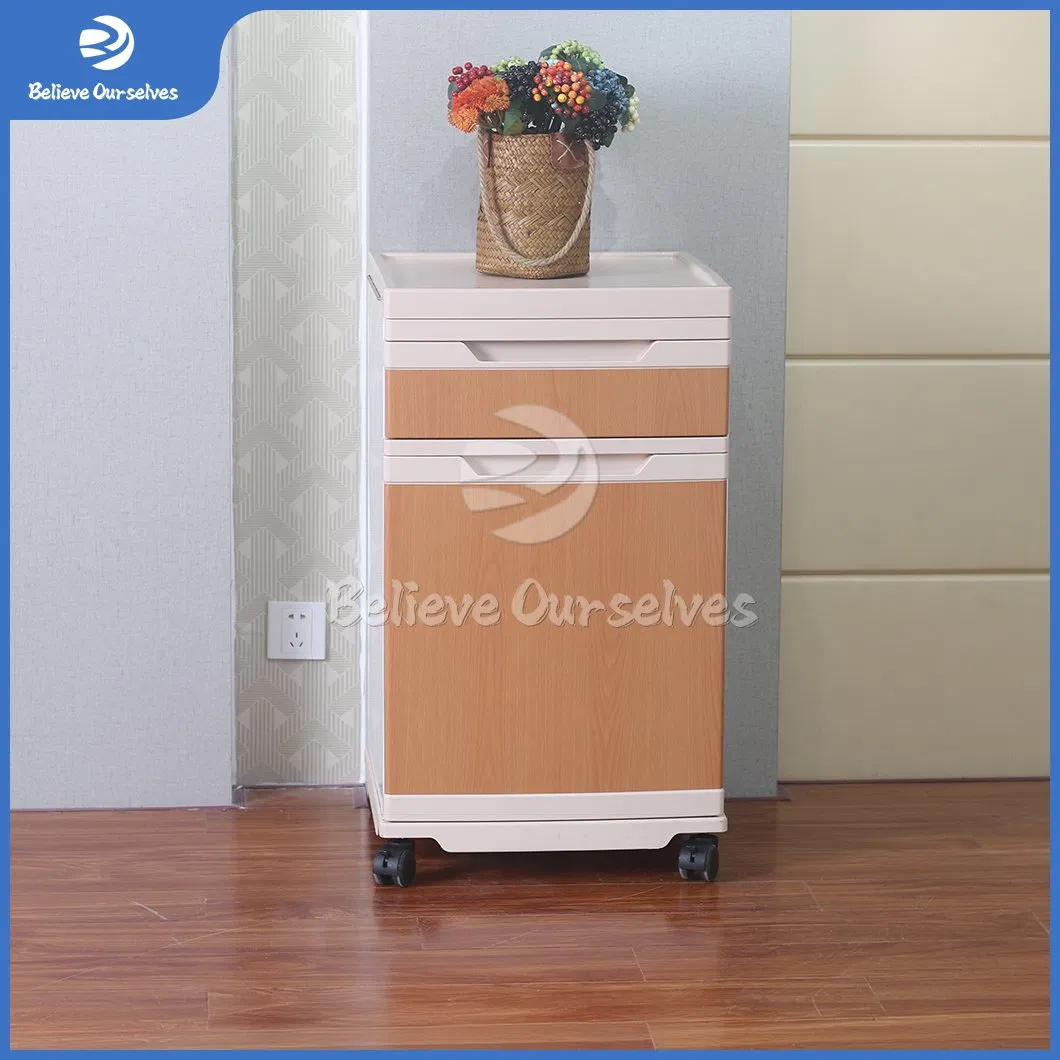Huaren Wooden Hospital Furniture Factory China Hr-C10 Plastic Steel Material Gloss Bedside Cabinets Used in Medical
