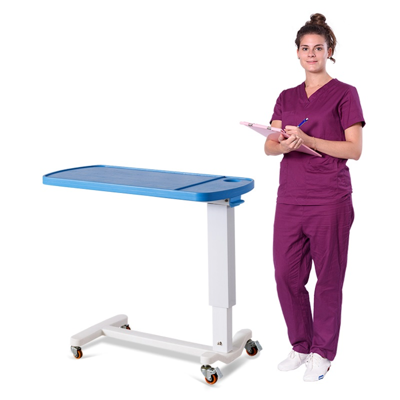Medical Bedside Dining Table with Wheels Adjustable Hospital Overbed Table