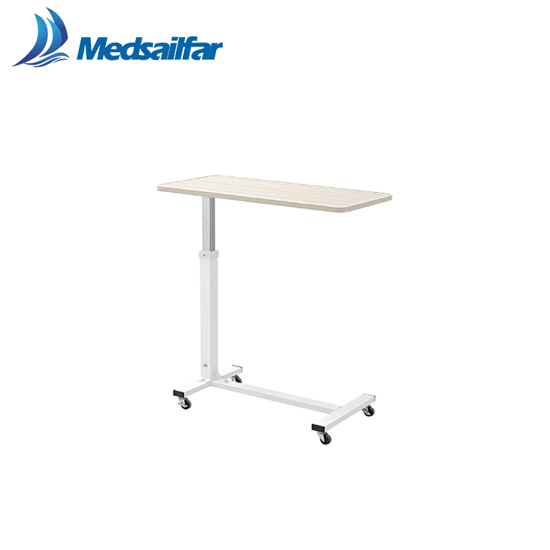 CE Steel Frame Wooden Adjustable Hydraulic Lifting Medical Overbed Table