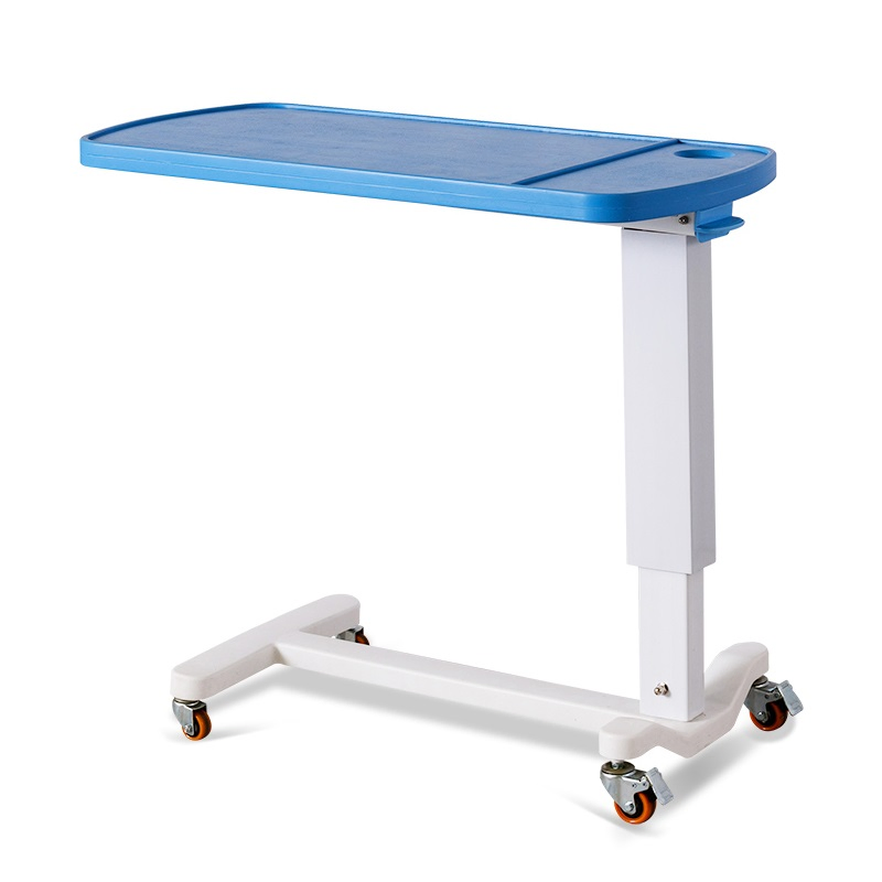 Medical Bedside Dining Table with Wheels Adjustable Hospital Overbed Table