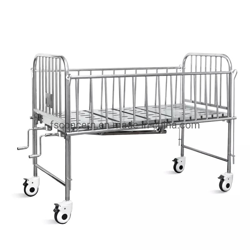 Movable Stainless Steel Adjustable Manual Children Nursing Hospital Pediatric Bed