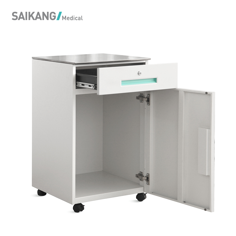 Sks036 Saikang Wholesale Movable Stainless Steel Hospital Medical Bedside Cabinet with Wheels