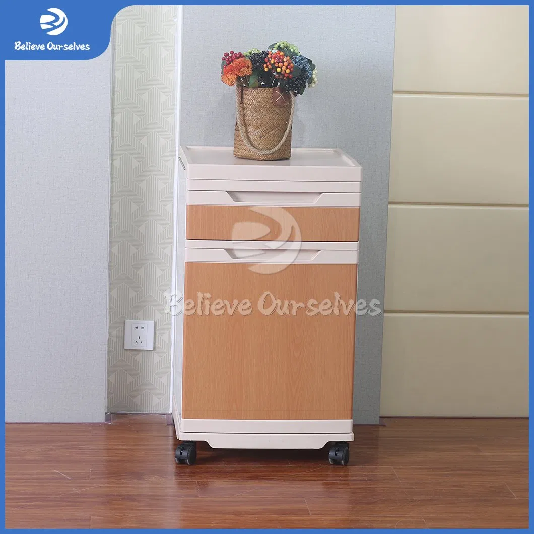 Huaren Wooden Hospital Furniture Factory China Hr-C10 Plastic Steel Material Gloss Bedside Cabinets Used in Medical