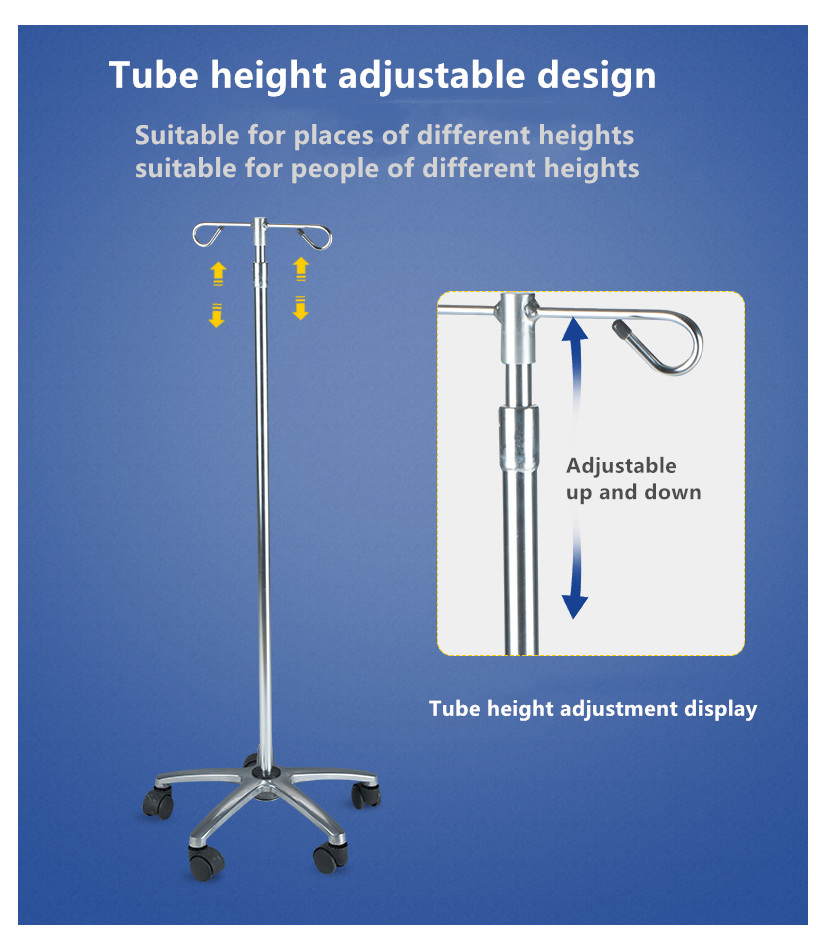 Flexible Drip Hook IV Pole Height Adjustable Infusion Hospital Furniture IV Stand