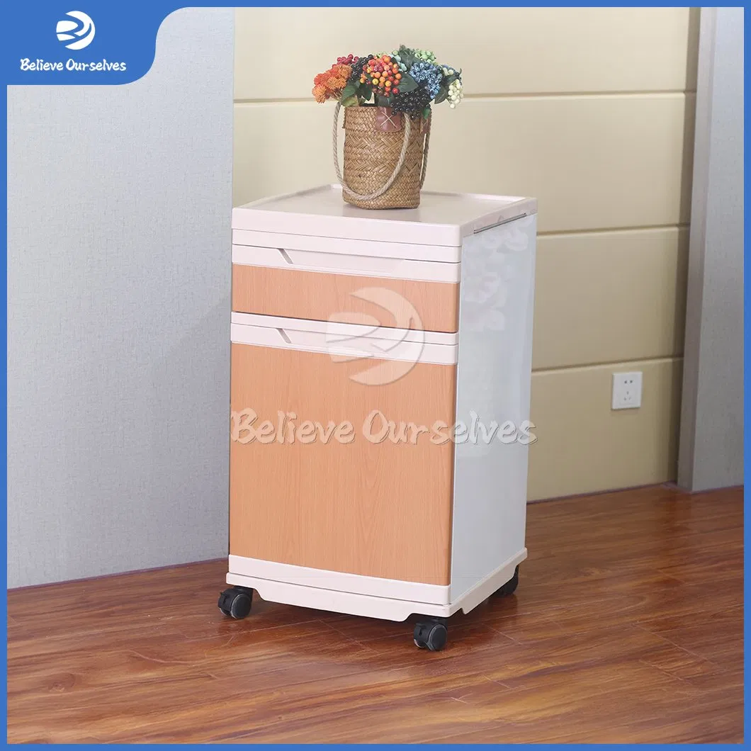 Huaren Wooden Hospital Furniture Factory China Hr-C10 Plastic Steel Material Gloss Bedside Cabinets Used in Medical
