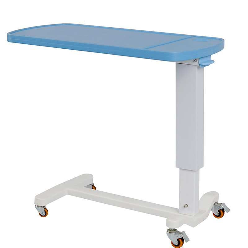 Medical Bedside Dining Table with Wheels Adjustable Hospital Overbed Table