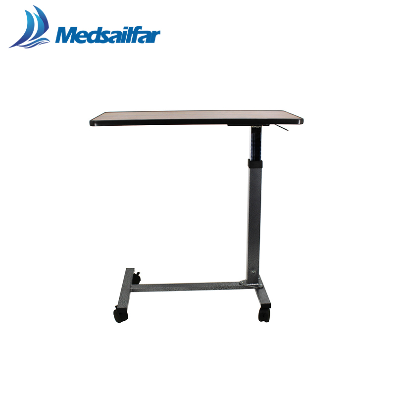 CE Steel Frame Wooden Adjustable Hydraulic Lifting Medical Overbed Table