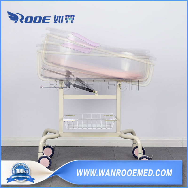 Two Functions Pink Kid Pediatric Hospital Children Baby Care Bed with Guardrail and Mattress