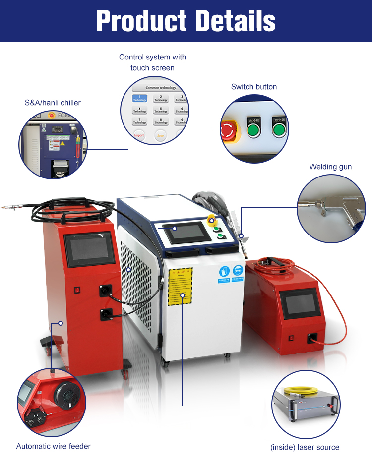 Fiber Laser Welding Machine SUP 4 in 1 with Auto Wire Feeder 1000w 1500w 2000w 3000w for Iron Alu Ss Cs Welding Cutting Cleaning