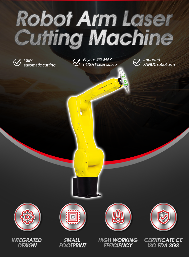 FANUC 6 Axis Robot Arm System Automatic 3D Metal Fiber Laser Cutting Machine