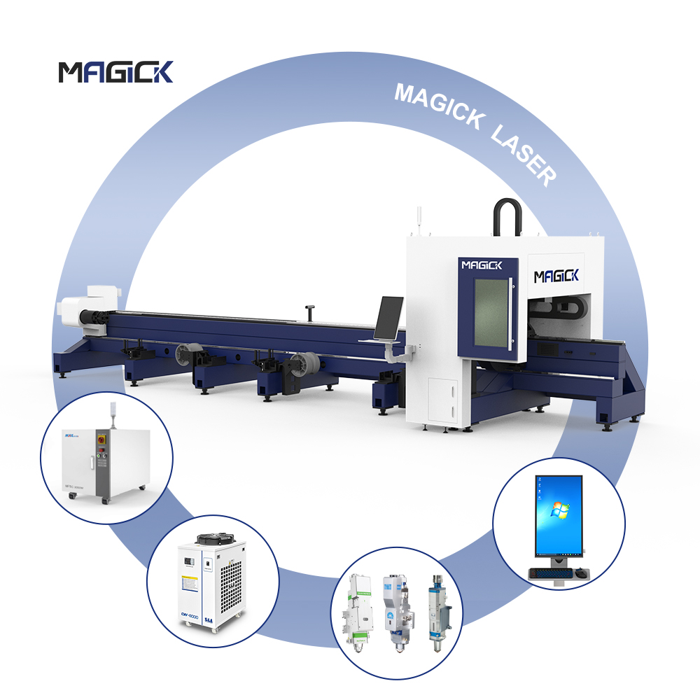 MKLASER Intelligent 2 Chuck Fiber Laser Pipe Cutting Machine with Automatic Loading System