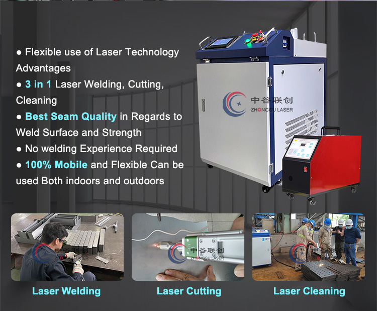 3kw 3-in-1 Multi-Function Steel Sheet Laser Cleaning Machine with Fiber Laser Metal Welding and Cutting