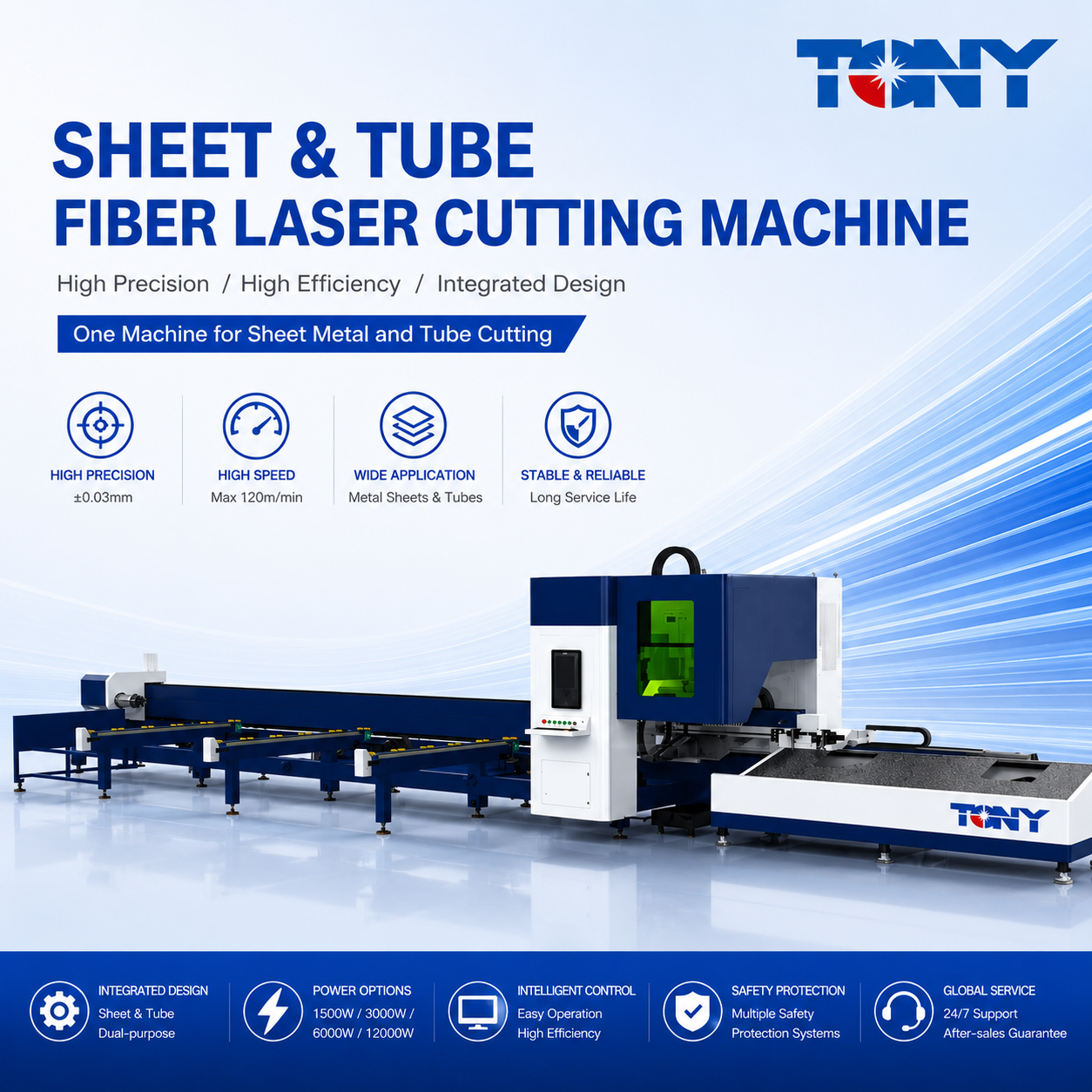 TONY LASER TN6012T Operate Flexibly 1500W Metal Tube Cnc Fiber Laser Pipe Cutting Machine for Cut Square Tubes Round Tubes