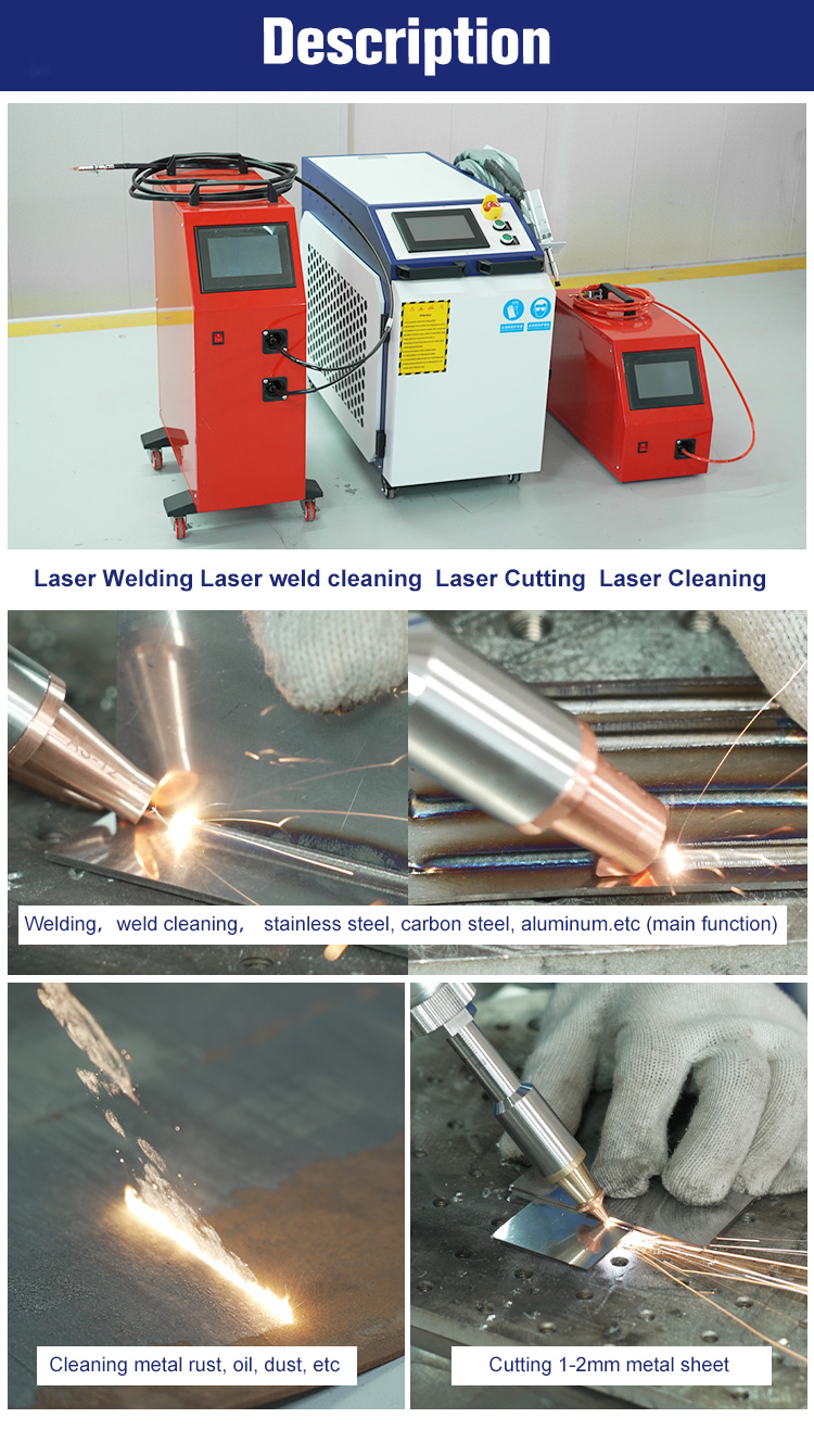 Fiber Laser Welding Machine SUP 4 in 1 with Auto Wire Feeder 1000w 1500w 2000w 3000w for Iron Alu Ss Cs Welding Cutting Cleaning