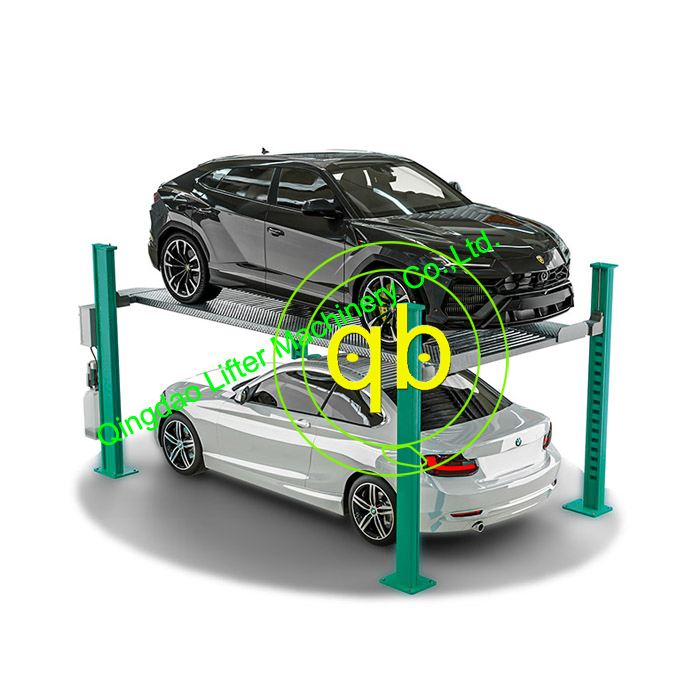 Four-Post Mechanical Car Parking Lift System Stacker Hydraulic Home Garage Hoist Devices 4-Pole Mechanical Vertical Storage Equipment Machine 2-Level Platform