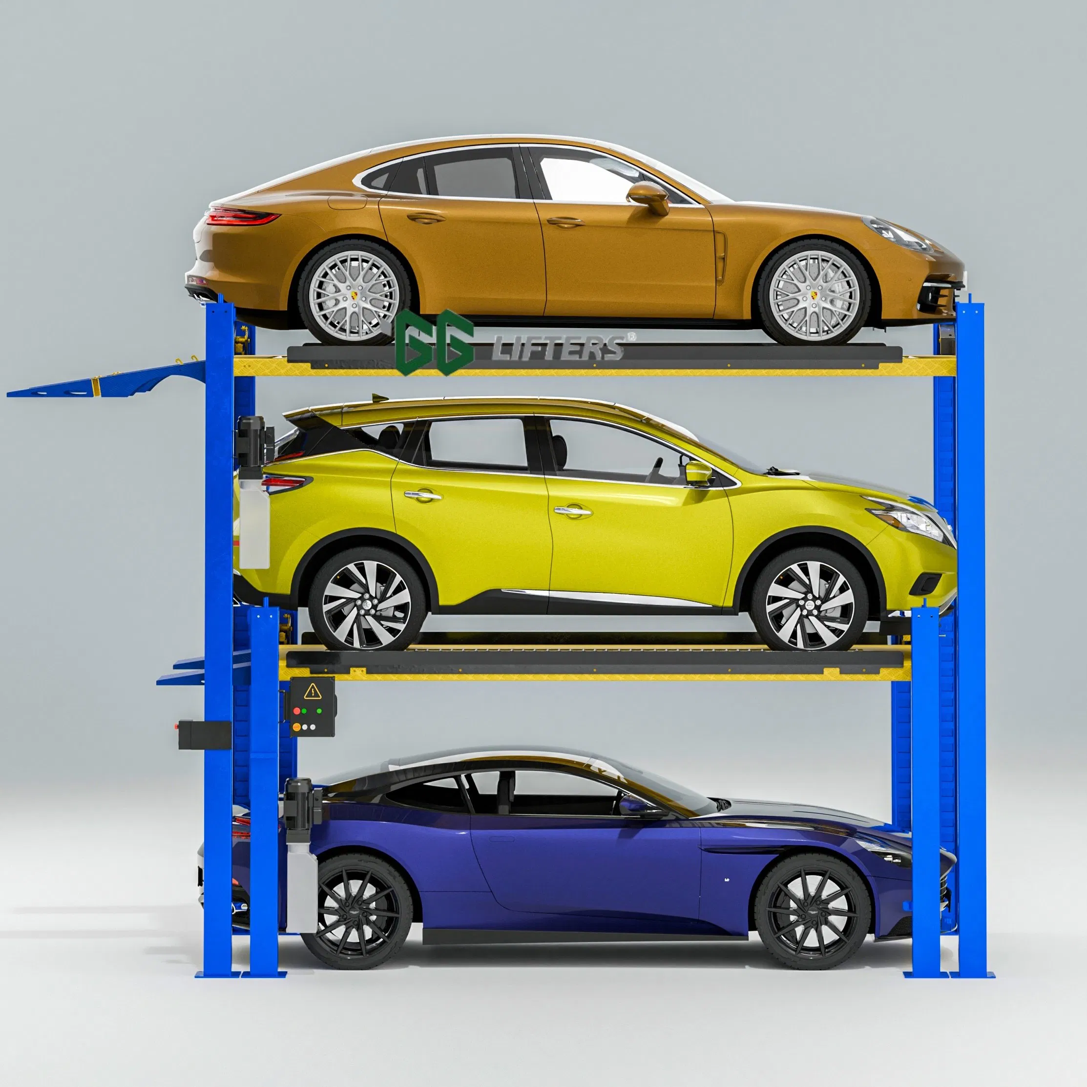 Automatic 4 post triple stacker parking system best price auto storage mechanic CE hydraulic vertical home garage parking lift