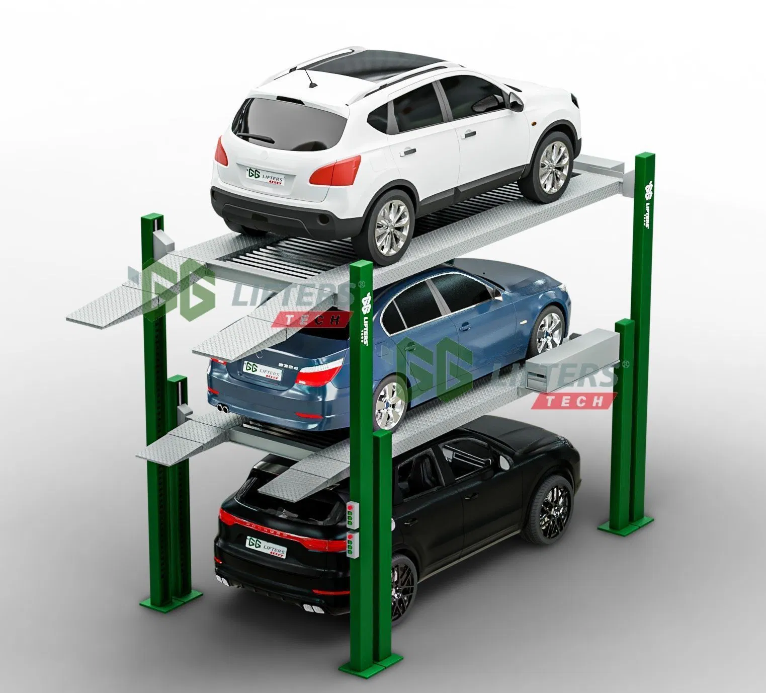 Automatic 4 post triple stacker parking system best price auto storage mechanic CE hydraulic vertical home garage parking lift
