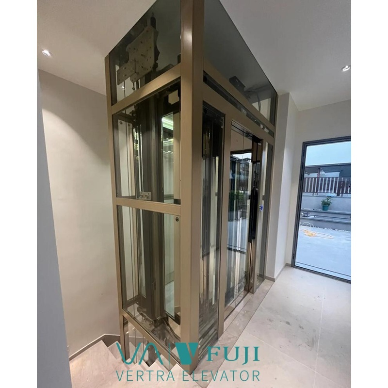 Traction Powered Durable Panoramic Small Home Lift Glass Observation Residential Elevator