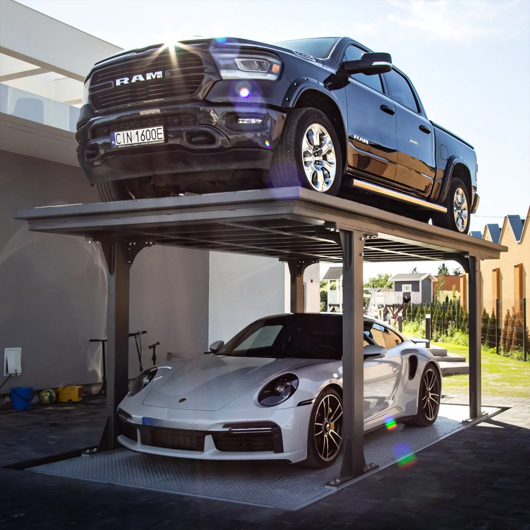 4-Post CE Double Deck Basement Electric Durable Parking Hydraulic Save-Space Heavy-Duty Customizable Scissor Car Garage Parking Lift for Villa Home Factory