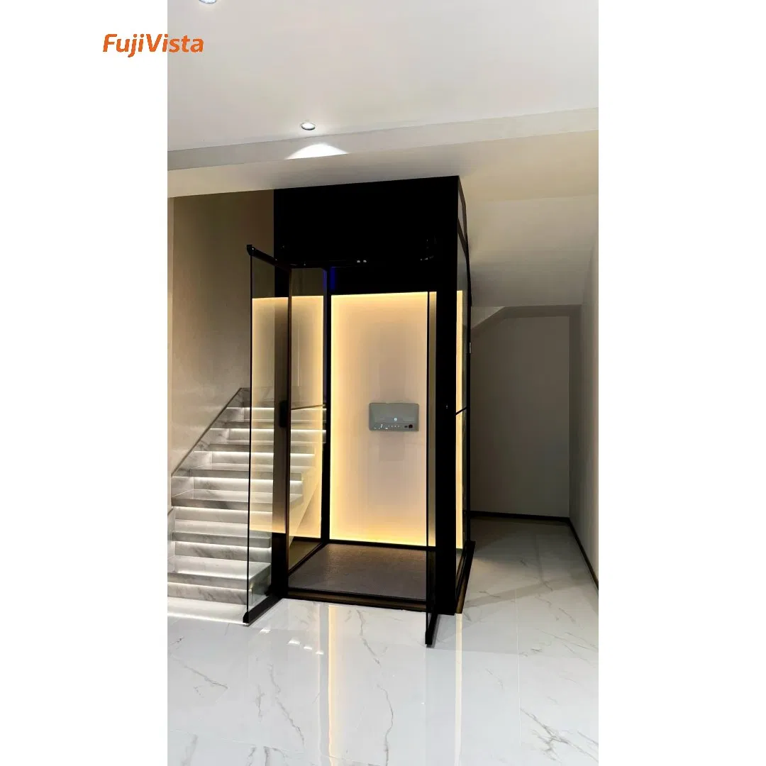 Fujivista Domestic Lifts Mrl Home Elevator Small Glass Villa Lift with Panoramic Observation Design and LED Lighting