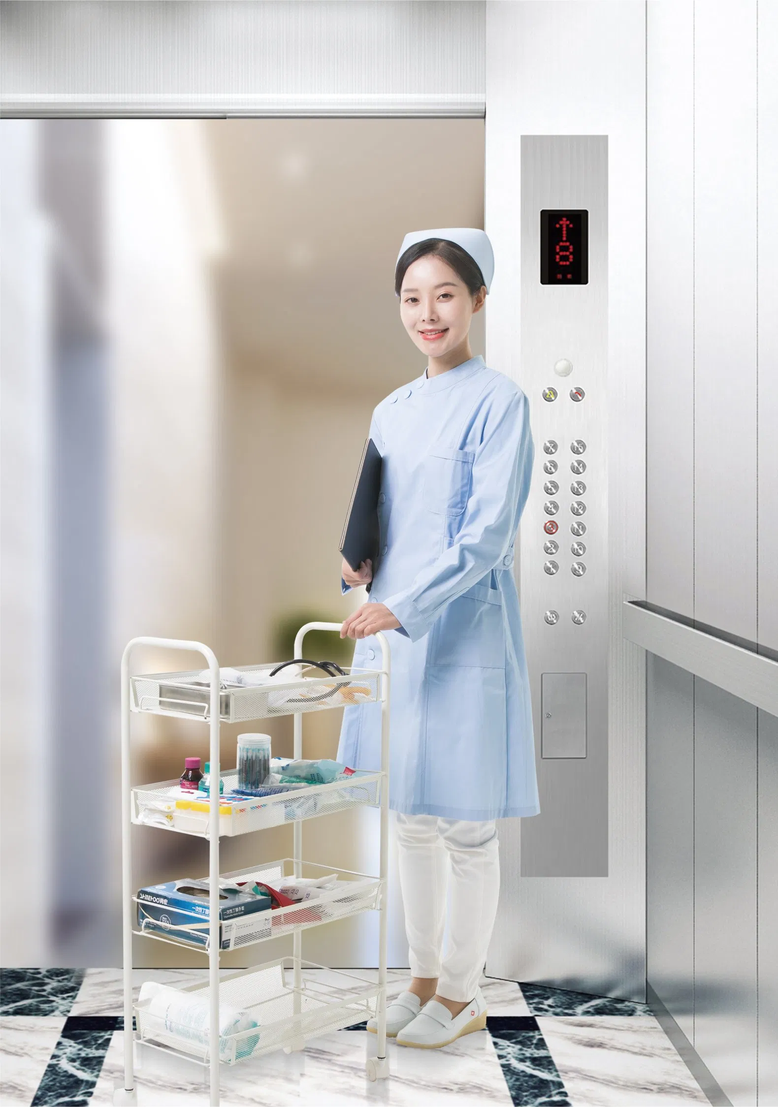 Stable Smart Traction Shaftless Gearless Passenger Lift for Hospitals