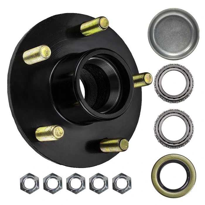 Trailer Wheel Hub,5 Bolt on 4 1/2" Trailer Hub with 1 1/4" x 3/4" Bearings (L67048 x 11949)