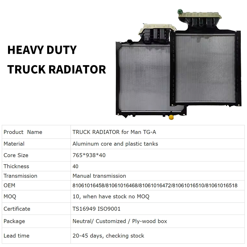 Heavy Duty Truck Radiator for Man Tg-a
