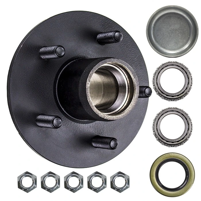 Trailer Wheel Hub,5 Bolt on 4 1/2" Trailer Hub with 1 1/4" x 3/4" Bearings (L67048 x 11949)