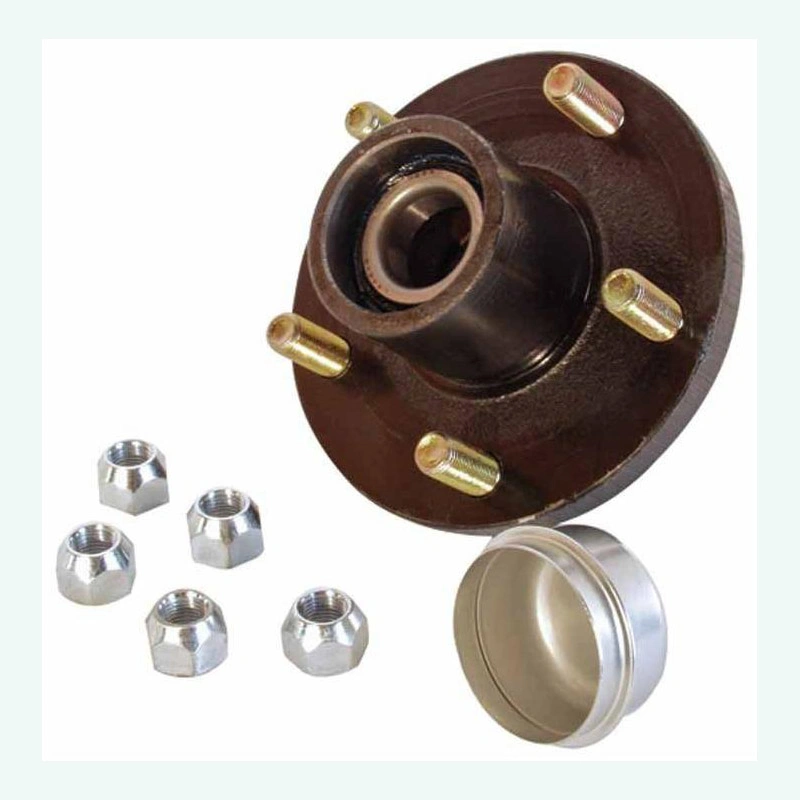 Trailer Wheel Hub,5 Bolt on 4 1/2" Trailer Hub with 1 1/4" x 3/4" Bearings (L67048 x 11949)