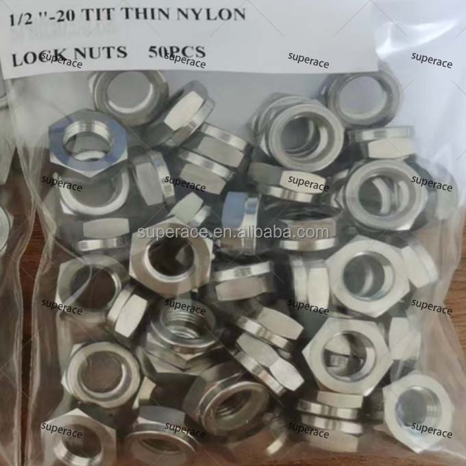 Lightweight GR5 Titanium 1/2"-20 UNF Thin Half Hex Nylon Insert Lock Nut Sprint Car Parts, Race Car Chassis Parts